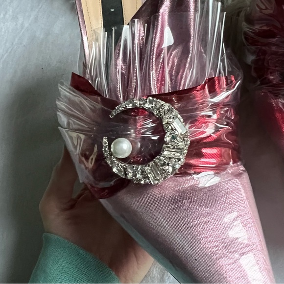 Midnight 00 Ruched Lamé & Pvc Stiletto-heel Mules 39 cocktail NYE metallic pink - Picture 11 of 11